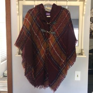Boucle Border Plaid Toggle Wrap